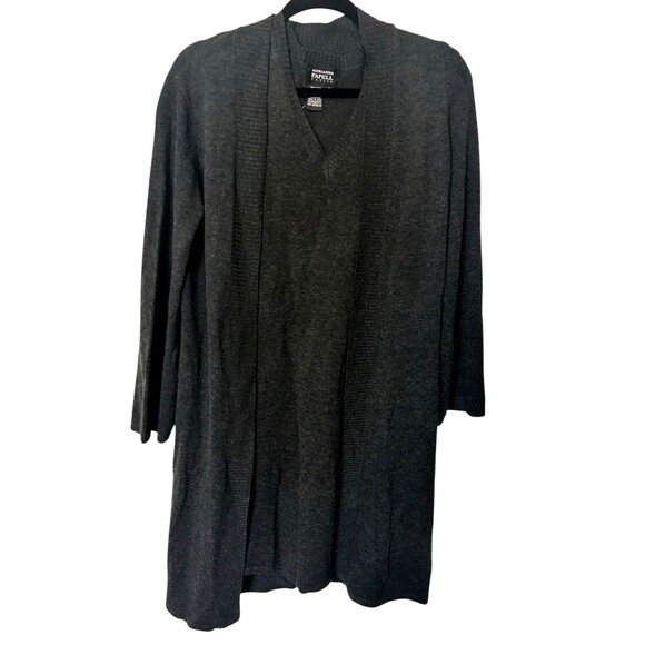 Adrianna Papell 2 Pcs Open Cardigan Sweater Dress Gray Wool Cashmere Blend PM - Picture 1 of 10